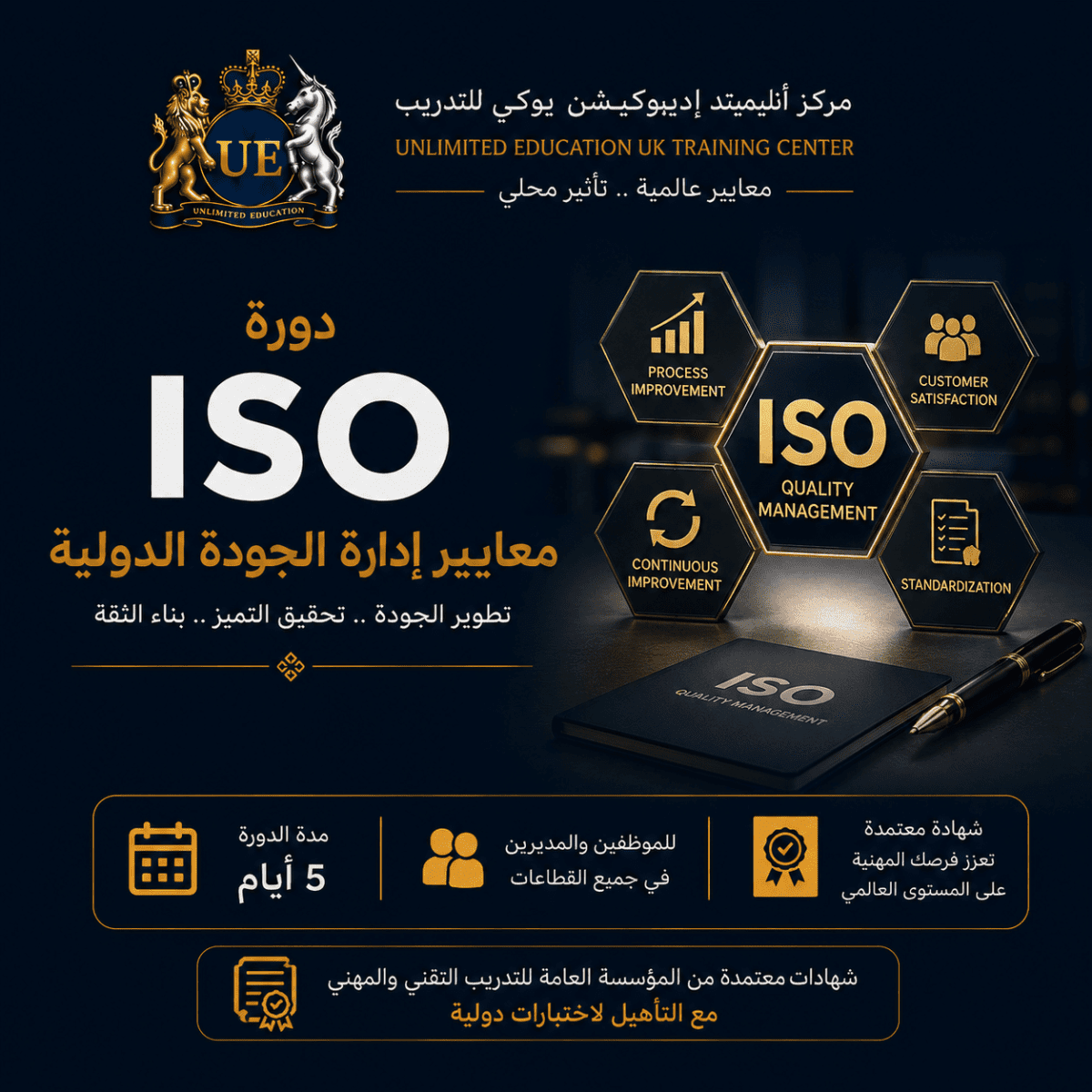 إدارة الجودة للتدقيق الداخلي والخارجي وفقاً لمعايير ISO الدولية.
